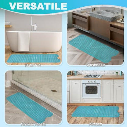 Bathtub and Shower Mats, 40x16 Inch Extra Large Non Slip Soft Bath Tub Mat with Suction Cups and Drain Holes for Bathroom Floor and Keep Tubs Clean, Machine Washable, Clear Turquoise - color: Clear Turquoise