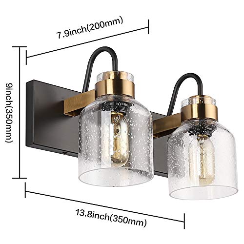 PRESDE 2 Light Bathroom Vanity Fixtures Black and Gold Farmhouse Bathroom Lights Fixture Over Mirror Bath Wall Sconce Lighting - color: Oil Rubbed Bronze（with bubbles）, size: 2-lights