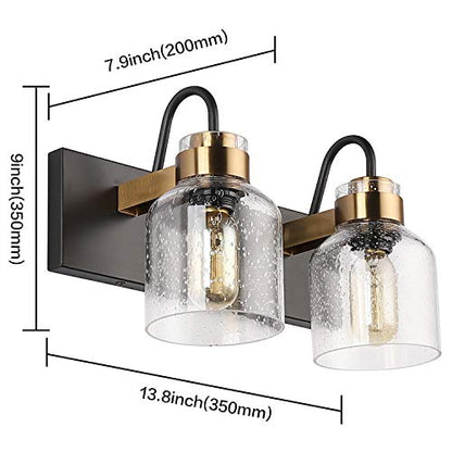 PRESDE 2 Light Bathroom Vanity Fixtures Black and Gold Farmhouse Bathroom Lights Fixture Over Mirror Bath Wall Sconce Lighting - color: Oil Rubbed Bronze（with bubbles）, size: 2-lights