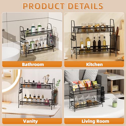 VITVITI 2-Tier Bathroom Organizer Countertop, Metal Wire Mesh Bathroom Counter Organizer Storage with Basket Hooks, Vanity Tray Shelf, Kitchen Spice Rack, Black - color: 2 Tier Large Black