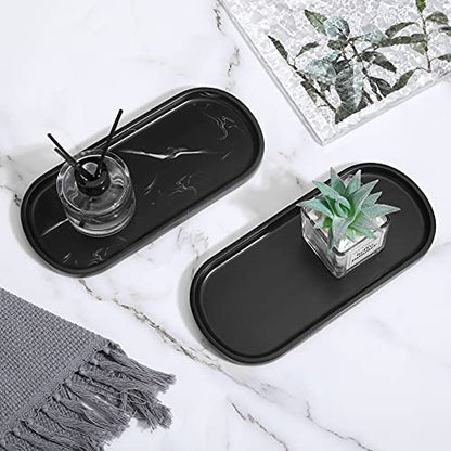 Luxspire 10" Oval Bathroom Tray for Countertop Organizer, Matte Black | S, non-slip waterproof resin, easy wipe clean, fits bath kitchen vanity, holds jewelry toiletries soap - color: Matte Black, style: Small