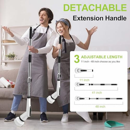 Dreazu Electric Spin Scrubber, 10-in-1 Shower Scrubber & Retractable Long Handle, 44 lbs High-Torque & Variable Speed Shower Cleaning Brush for Bathroom,Toilet, Bathtub, Kitchen, Tile Floors - color: White&black
