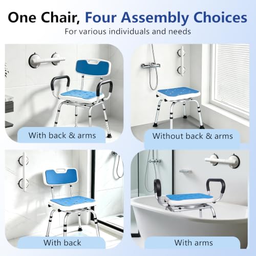 Swivel Shower Chair with Handle 500lbs Capacity Adjustable Arms & Back | 360° Swivel, 5-Level Height Adjust, Non-Slip Feet, Tool-Free Assembly With Extra Suction Bath Grab Bar - size: Blue Set