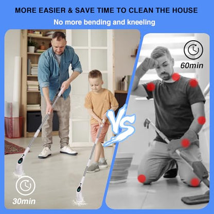Electric Spin Scrubber, Electric Spin Cordless Tub and Tile Scrubber with Voice Broadcasting 3 Speed 9 Replaceable Clean Heads Power Spin Scrubbers