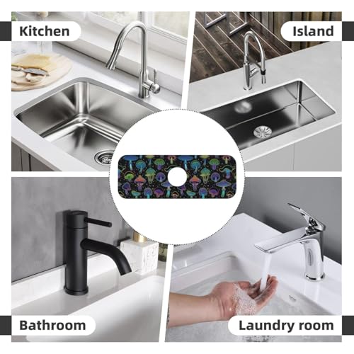 Cool Mushroom Mushrooms Kitchen Sink Splash Guard Faucet Mat Super Absorbent Fast Drying Mat Sink Gadgets-Fast Drying Pad Sink Mat For Kitchen Bathroom (15" X 5.5" ) - color: Cool Mushroom