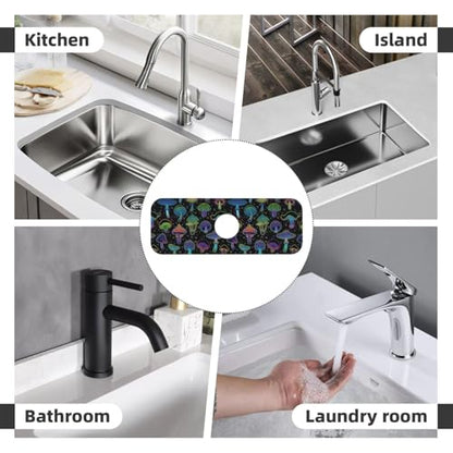 Cool Mushroom Mushrooms Kitchen Sink Splash Guard Faucet Mat Super Absorbent Fast Drying Mat Sink Gadgets-Fast Drying Pad Sink Mat For Kitchen Bathroom (15" X 5.5" ) - color: Cool Mushroom