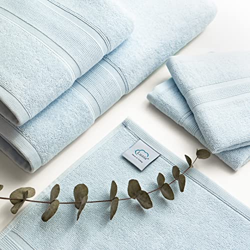 Luzia 8 Piece Towel Set - 100% Turkish Cotton, Premium Quality - 2 Bath Towels 2 Hand Towels and 4 Washcloths (Light Blue) - color: Light Blue