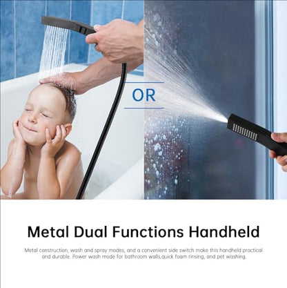 G-Promise 14 Inch All Metal Rain Shower Head with Handheld (Matte Black) | Full Body Coverage, Pause Mode Diverter, Power Wash Mode Handheld, Suits Every Height, Easy to Install, Modern Bath Upgrade - color: Matte Black, size: 14 Inches