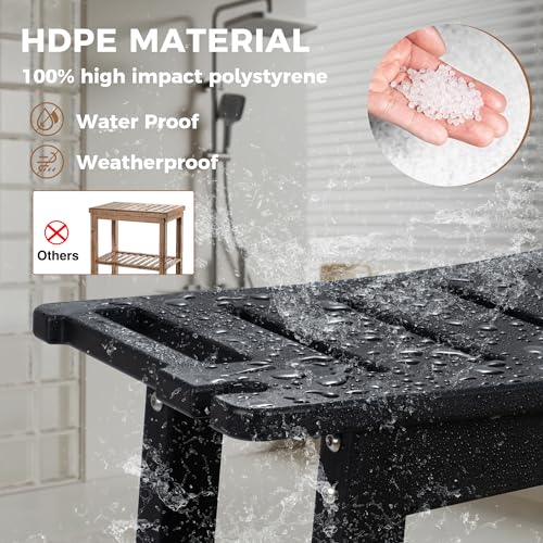 FLyjoe 24 INCH Extra Large Shower Bench for Inside Shower Shaving Legs, Waterproof HDPE Shower Chair Seat with Storage Shelf and Handles Spa Shower Stool for Bath Tub Bathroom Use, Black - color: Large-black