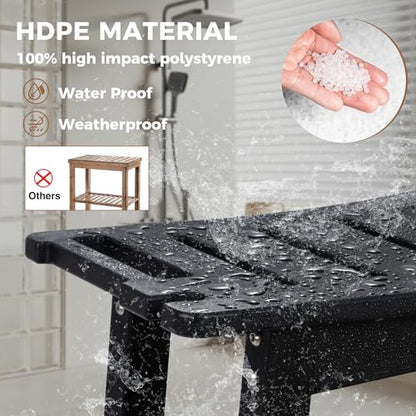 FLyjoe 24 INCH Extra Large Shower Bench for Inside Shower Shaving Legs, Waterproof HDPE Shower Chair Seat with Storage Shelf and Handles Spa Shower Stool for Bath Tub Bathroom Use, Black - color: Large-black