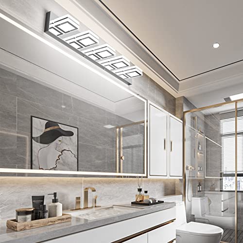 Ralbay 5 Light Modern LED Vanity Light Chrome Bathroom Light Fixtures Acrylic Up and Down Bathroom Wall Mounted Lighting Over Mirror - color: Chrome, size: 5 Light