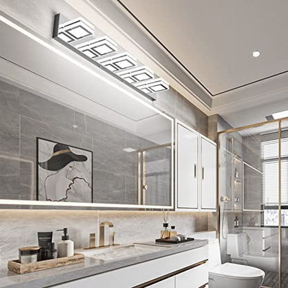 Ralbay 5 Light Modern LED Vanity Light Chrome Bathroom Light Fixtures Acrylic Up and Down Bathroom Wall Mounted Lighting Over Mirror - color: Chrome, size: 5 Light