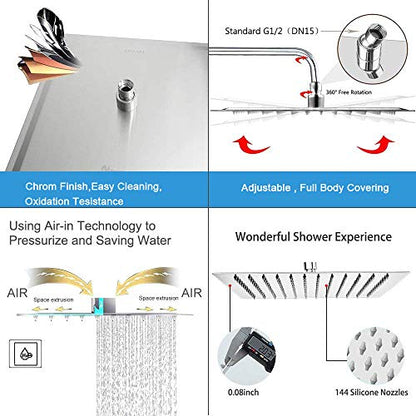 NearMoon Rain Shower Head, High Flow Stainless Steel Square Rainfall Shower, Waterfall Bath Shower Body Covering, Ceiling or Wall Mount (16 Inch, Brushed Nickel) - color: Brushed Nickel, size: 16 Inch Square