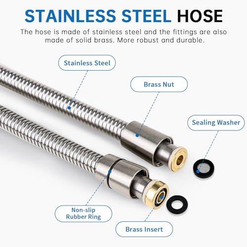 G-Promise All Metal Shower Head Holder with 71 Inch Hose(Brushed Nickel) | All Metal Construction, Adjustable Bracket, Flexible Tangle-free Hose, Standard Connection Thread, Easy Install - color: Brushed Nickel