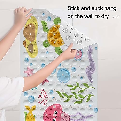 Bathtub Mats for Kids, Cartoon Bath Mats for Bathroom Non Slip, Large Washable Shower mats for Showers with Drain Holes and Suction Cups (Jellyfish, 40 X 16 Inch) - color: Jellyfish