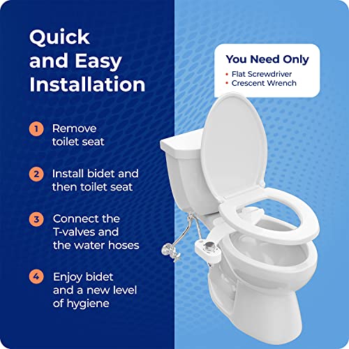 Squatty Potty Refresh-it Dual Stream Fresh Water Toilet Bidet Non Electric | Seat Attachment - Non Electric - with Adjustable water Pressure and Front and back washing Adjustments