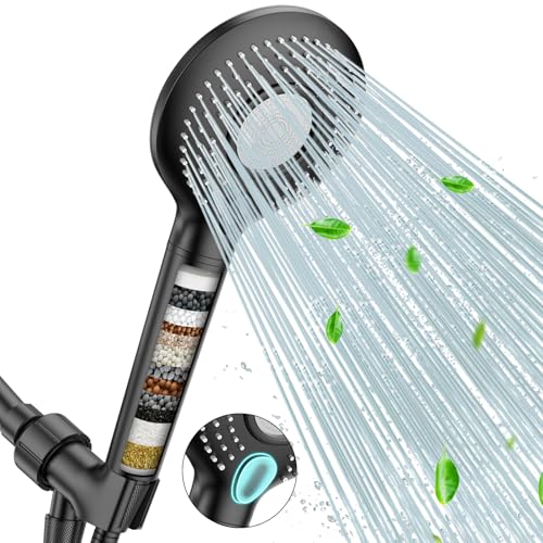 FEELSO Filtered Shower Head with Handheld, High Pressure Shower Filter Head | 15 Stage Water Softener Filters for Hard Water, Remove Chlorine & Harmful Substance, 3 Spray Mode Showerhead, Hose & Bracket - color: Matte Black, style: 1 Filter