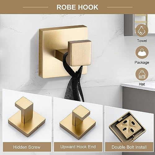 TQKAG 6-Piece Bathroom Towel Bar Sets Brushed Gold 23.6 inch Towel Bar Stainless Steel Towel Ring Coat Hook and Toilet Paper Holder Bathroom Hardware Set Wall Mounted Bathroom Accessories Kit | Stainless Steel, Wall Mounted Brushed Gold Bathroom Accessori
