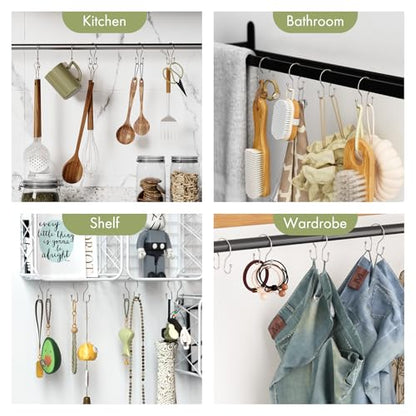 AmazerBath Shower Curtain Hooks Brushed Nickel Shower Curtain Rings, Simple Double Hook Shower Curtain Hooks Rust Proof, Smooth Glide Metal Shower Hooks for Shower Curtain, 12Pcs Shower Rod Hooks - color: Nickel, style: Minimalist - Double Shower Hooks