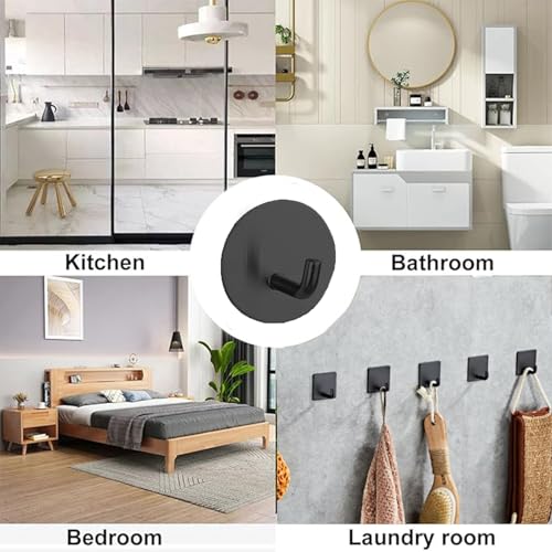 5 Pcs Adhesive Hooks Waterproof in Shower Hooks for Hanging Loofah, Towels, Clothes, Robes for Bathroom(Black Circular) - color: Black Circular