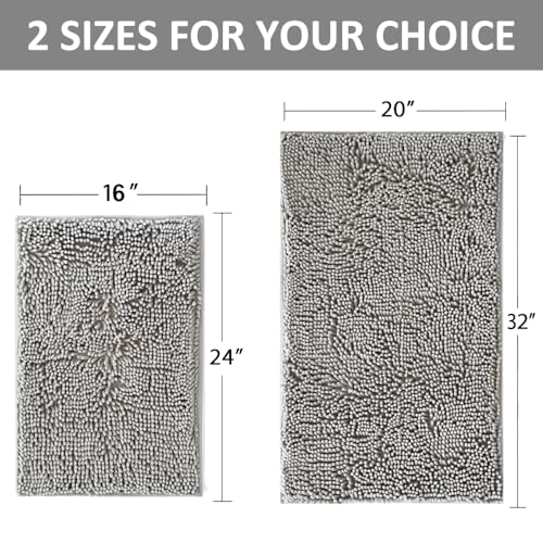 Bathroom Rugs Sets 2 Piece Plush Chenille Bath Rugs Non-Slip Bath Mats Absorbent Shaggy Rugs,Bathtub Mat, Gray Pet Dog Mats,Washable Bathroom Carpet for Tub, Shower, Washroom- 32x20 + 24x16 Inch - color: Ash Gray