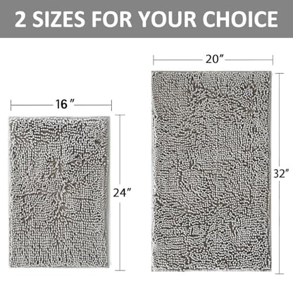 Bathroom Rugs Sets 2 Piece Plush Chenille Bath Rugs Non-Slip Bath Mats Absorbent Shaggy Rugs,Bathtub Mat, Gray Pet Dog Mats,Washable Bathroom Carpet for Tub, Shower, Washroom- 32x20 + 24x16 Inch - color: Ash Gray