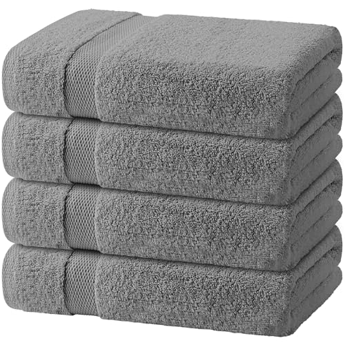 White Classic Light Gray Bath Towels 27x54 Inch, Cotton Towel Set for Bathroom, Hotel, Gym, Spa, Soft Extra Absorbent Quick Dry 4 Pack - color: Light Gray, size: Bath Towels, 4 Pack