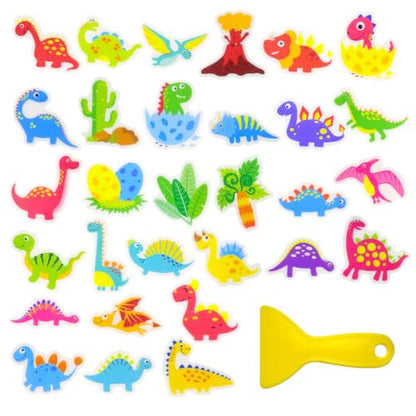 30 PCS Non Slip Bathtub Stickers for Kids, Cute Anti-Slip Shower Treads with Premium Scraper, Waterproof Safety Appliques for Bathroom Tub, Shower Floor, Stairs (Dinosaur) - color: Dinosaur