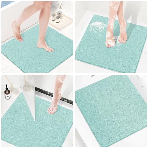 Shower Mat Bathtub Mat Non-Slip,24x24 inch, Soft Tub Mat with Drain,PVC Loofah Bath Mat (Phthalate Free) for Tub and Bathroom,Quick Drying,Green - color: Green, size: 24" x 24" (Rectangular)