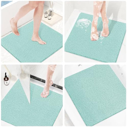 Shower Mat Bathtub Mat Non-Slip,24x24 inch, Soft Tub Mat with Drain,PVC Loofah Bath Mat (Phthalate Free) for Tub and Bathroom,Quick Drying,Green - color: Green, size: 24" x 24" (Rectangular)