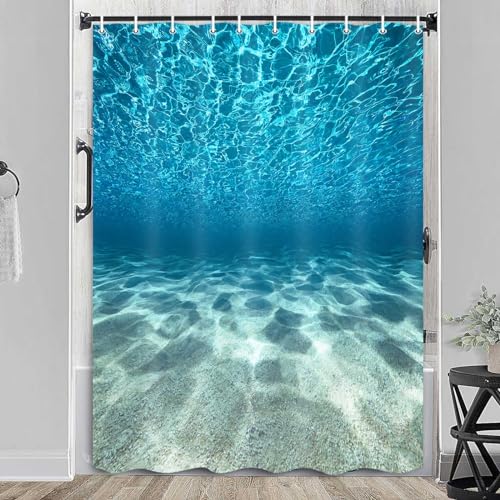 MERCHR Blue Ocean Beach Shower Curtain, Nature Underwater Sea World Scene Bathroom Curtains Waterproof Fabric, 60X72 Inches - color: Blue, size: 60"W x 72"L (Pack of 1)