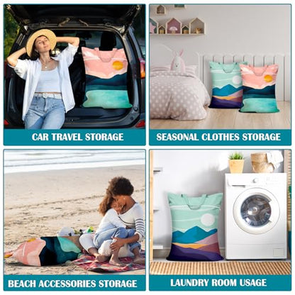 2 Pcs Large Travel Laundry Bags - Waterproof with Handle, Washable Dirty Clothes Bags for Travel, Wet & Dry Use, Bathing Suit & Gym Clothes Laundry, Swimming Pool & College Dorm - color: Landscape