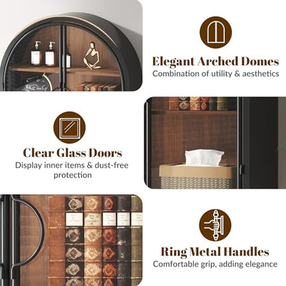 Arched Wall Cabinet with Clear Glass Door, NO Assembly | Metal Frame, 12MM Wooden Shelves, Handcrafted Arched Design, 40-lb per Tier, 5MM Tempered Glass, for Bathroom Wall Medicine - style: 2 Clear Glass Doors - Style 2