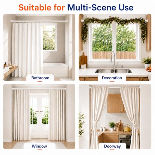 ALLZONE Adjustable Tension Curtain Rod, 42 to 78 Inches, Spring Loaded Curtain Rods No Drilling, Renter Friendly Tension Rod for Windows, Shower, Closet, No Drill, Non-Slip, White - color: White, size: 42-78 Inches