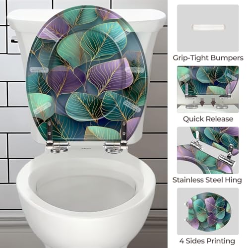 Round Resin Toilet Seat, Quietly Close Quick Release Hinges Cover | Toilet Lid Cover Easy to Clean and Install, Sophisticated Leaf Shaped Mosaic Soft Ambient Lighting Heavy Duty Toilet Seat - color: pattern7, size: O-shape