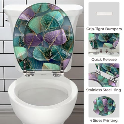 Round Resin Toilet Seat, Quietly Close Quick Release Hinges Cover | Toilet Lid Cover Easy to Clean and Install, Sophisticated Leaf Shaped Mosaic Soft Ambient Lighting Heavy Duty Toilet Seat - color: pattern7, size: O-shape