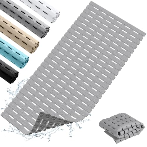 OTHWAY Non Slip Shower Mat, 36.6" x 16.9" Soft Bath Mat for Tub Non Slip, Anti Slip Shower Mat with Suction Cups, Easy to Cut Shower Floor Mat, Machine Washable Bathtub Mat, Light Grey - color: Grey