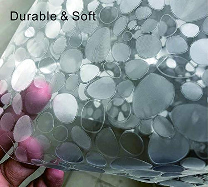 SUJAYU EVA Shower Curtain Liner with 12 Plastic Hooks, 72x72 Inch for Shower Stall & Bathtubs, 3D Pebble Bathroom Curtains, Odorless & Non Toxic, Semi-Transparent