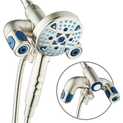 AquaCare Polaris 208-mode High Pressure Shower Head Combo with Hydro Arms | Luxury 3-way 14-zone System with 370 Stay-clean Power Jets, Handheld Magnetic Docking & 6 ft. Stainless Steel Hose / Nickel - color: Nickel