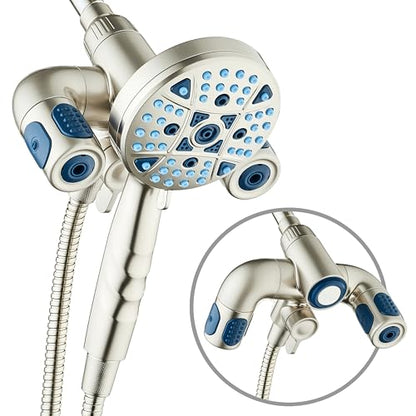 AquaCare Polaris 208-mode High Pressure Shower Head Combo with Hydro Arms | Luxury 3-way 14-zone System with 370 Stay-clean Power Jets, Handheld Magnetic Docking & 6 ft. Stainless Steel Hose / Nickel - color: Nickel