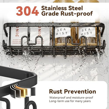 Shower Caddy Adhesive, Rustproof Shower Organizer, Wall Shower Rack | Large Capacity Shower Shelf for Inside Shower, No Drill Shower Storage, Shampoo Shower Holder, Black, 2 Caddies - color: Black