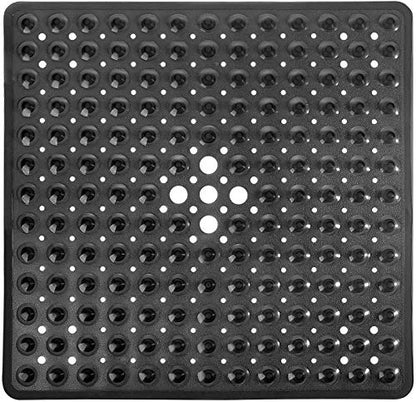 Yimobra Shower Mat 21X21 Inch Square, Non Slip Bathtub Mat with Large Suction Cups&Drain Holes, Soft Fast Dry Shower Stall Mats for Inside Shower, Machine Washable BPA-Free, Bath Essentials, Black - color: Black, size: 21 x 21 inches