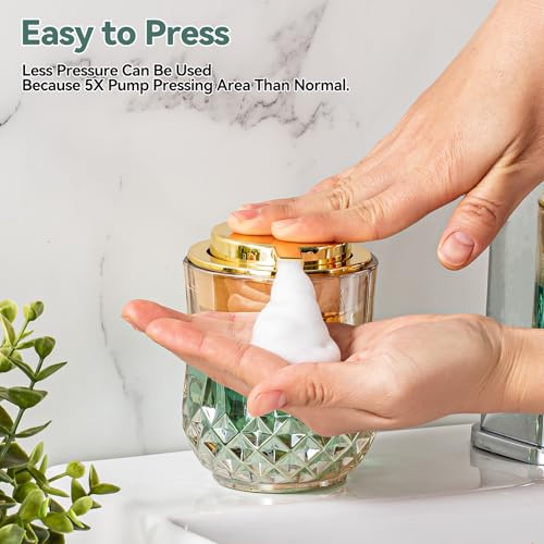 Foaming Soap Dispenser - Amber Glass Foam Soap Dispenser, 8 Oz Golden Foam Hand Wash Dispenser for Bathroom, Modern Home Refillable Dish Dispenser for Kitchen (Golden)