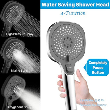 RV Shower Head with Hose and On Off Switch, 3-Spray Camper Water Saving and High Pressure Shower Head with Hose for RV, Camper, Van, Travel Trailer, Motorhome and Boat, Chrome and Dark Gray Finish - color: Chrome/Dark Gray