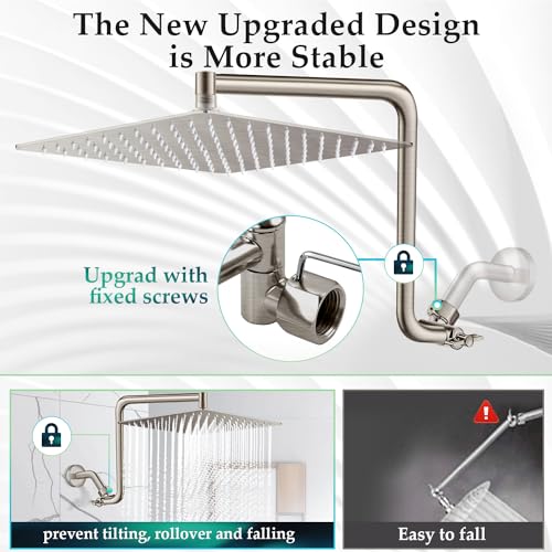 Rain Shower Head Extension Arm, Upgrade 12 Inch Metal Shower Extend Arm, Height/Angle Adjustable Curved Showerhead Extender with 1/2 Universal Connection, Flexible Rise or Lower Shower Head Nickel - color: Nickel
