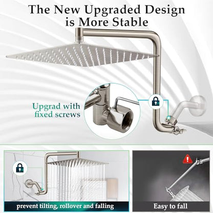 Rain Shower Head Extension Arm, Upgrade 12 Inch Metal Shower Extend Arm, Height/Angle Adjustable Curved Showerhead Extender with 1/2 Universal Connection, Flexible Rise or Lower Shower Head Nickel - color: Nickel