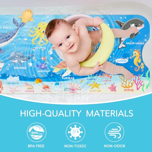 SHUCHING Baby Bath Mat for Tub Non Slip-40x16 Inch, Blue Ocean Animal | Bathtub Mat for Kids & Toddler Mold Free, Long Shower Mat for Inside Shower with Suction Cup, Machine Washable - color: Marine Animal