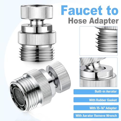 3/4" Brass Faucet to Hose Adapter with Aerator Chrome | Swivel Faucet Adapter Kit, Sink to Hose Adapter for Kitchen&Bathroom, hose attachment to sink