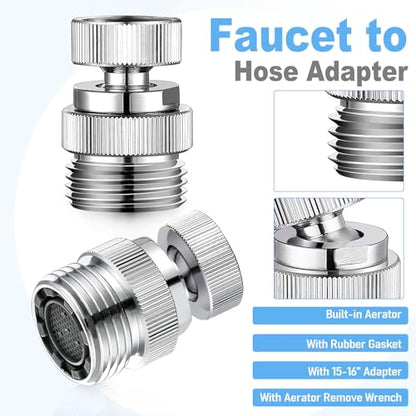 3/4" Brass Faucet to Hose Adapter with Aerator Chrome | Swivel Faucet Adapter Kit, Sink to Hose Adapter for Kitchen&Bathroom, hose attachment to sink