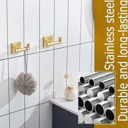 KOKOSIRI Robe Hooks Bathroom Double Towel Coat Hook for Bath Kitchen Wall Mounted, 2 Pack Brushed Gold Stainless Steel B1015BG-P2 - color: Brushed Gold, size: 2 Pack